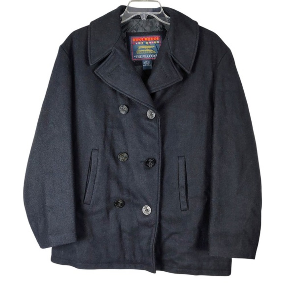 Boat Works The Pea Coat Wool‎ Blend Double Breasted Navy Mens L Boone dock st